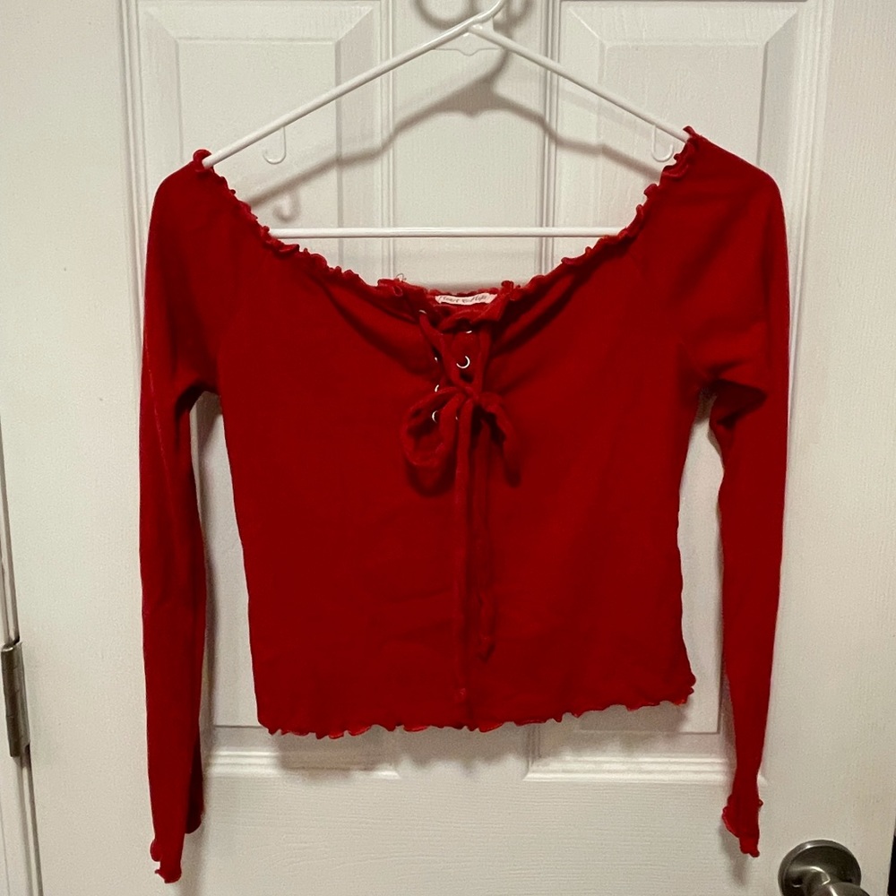 Cropped Red Long Sleeve Shirt